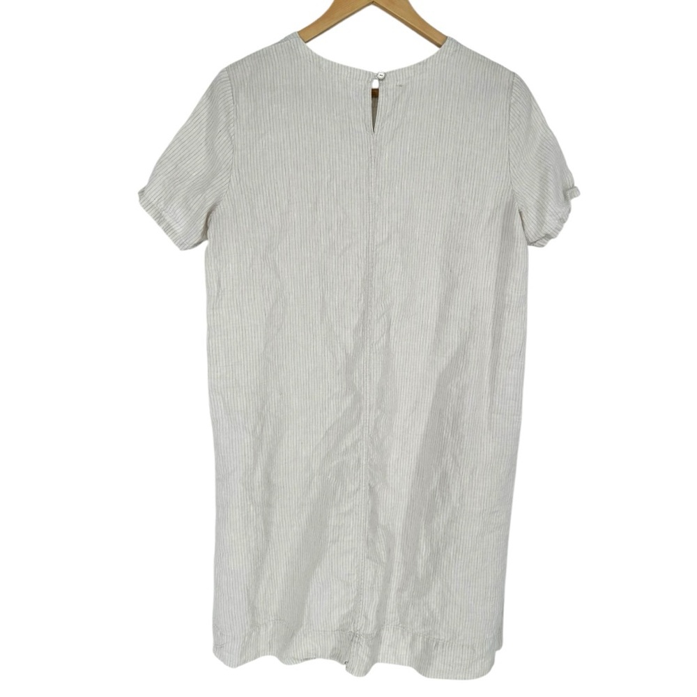 Eileen Fisher Cream Stripe Organic Linen Mini Dress sz Small Pocket Short Sleeve - Picture 7 of 11